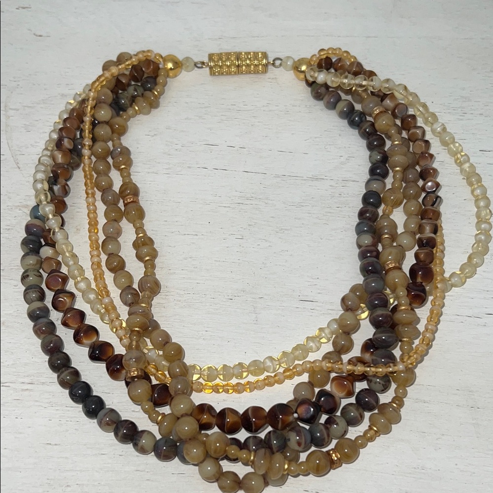 Vintage Semi Precious stone & glass bead multi strand choker necklace